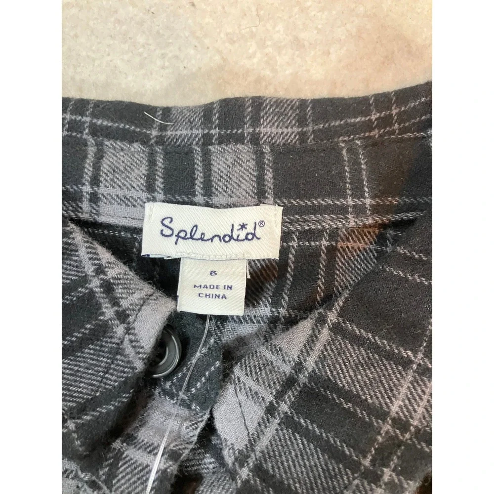 Splendid Kids Grey Black Plaid Flannel Shirt Long Sleeve Button Down Size 6 NWT